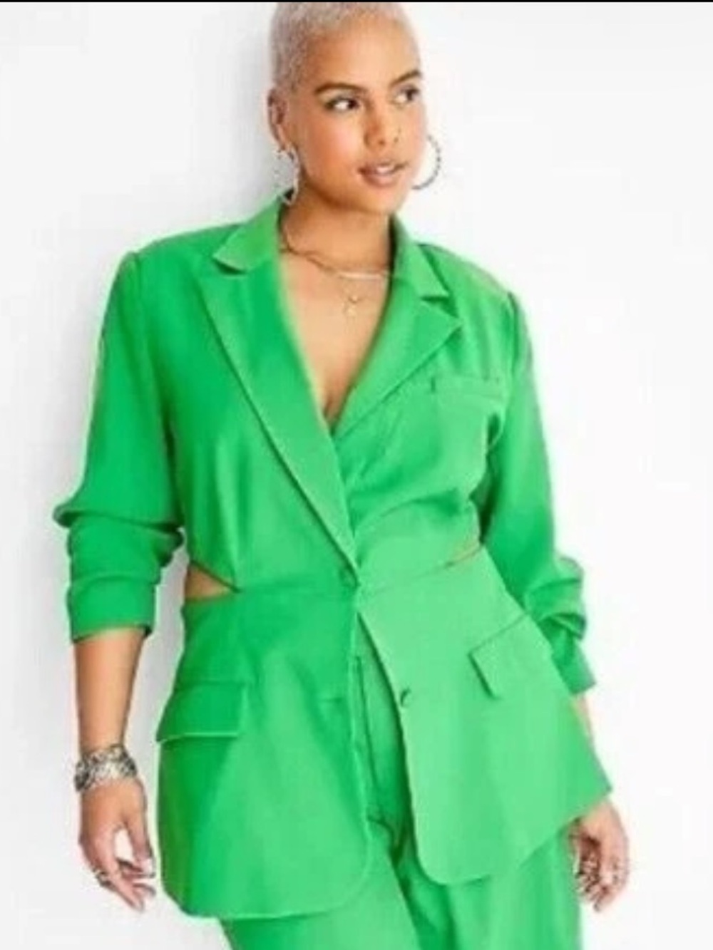 Cutout Tailored Green Blazer Jacket for Women